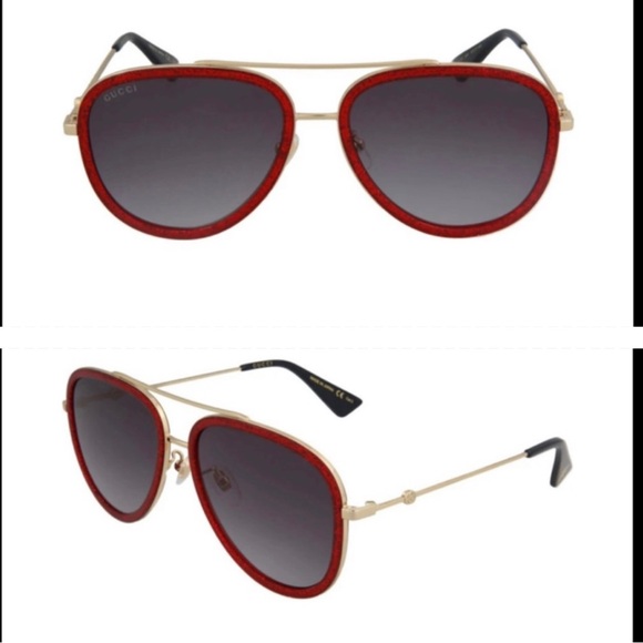 GUCCI RED GLITTER URBAN AVIATOR SUNGLASSES - Picture 6 of 16